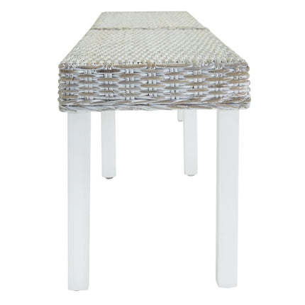 bænk 160x35x45 cm naturlig kubu-rattan og massivt mahognitræ hvid
