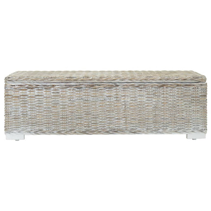 opbevaringsboks 110 cm naturlig kubu-rattan massivt mahogni hvid