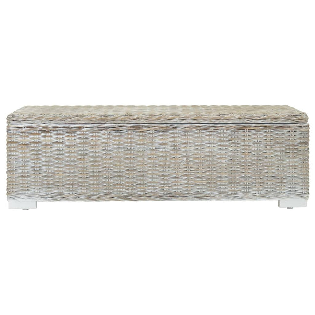 opbevaringsboks 110 cm naturlig kubu-rattan massivt mahogni hvid