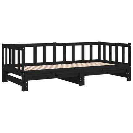 daybed med udtræk 2x(90x190) cm massivt fyrretræ sort