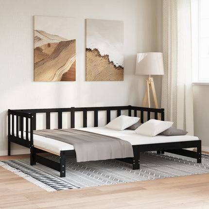 daybed med udtræk 2x(90x190) cm massivt fyrretræ sort