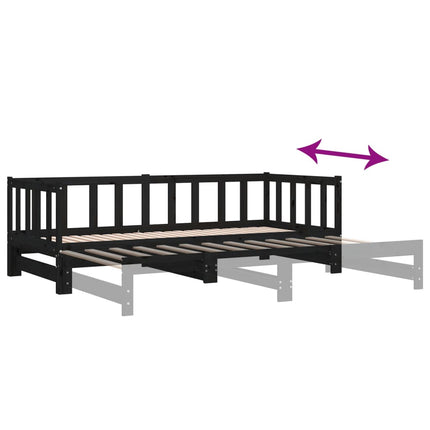 daybed med udtræk 2x(90x190) cm massivt fyrretræ sort