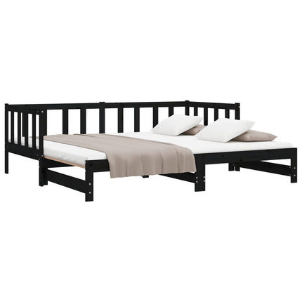 daybed med udtræk 2x(90x190) cm massivt fyrretræ sort