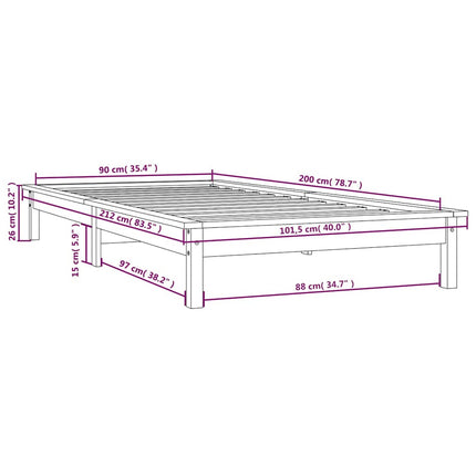 sengeramme 90x200 cm massivt fyrretræ gyldenbrun