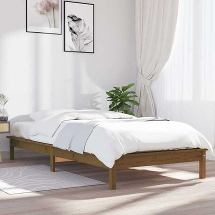 sengeramme 90x200 cm massivt fyrretræ gyldenbrun