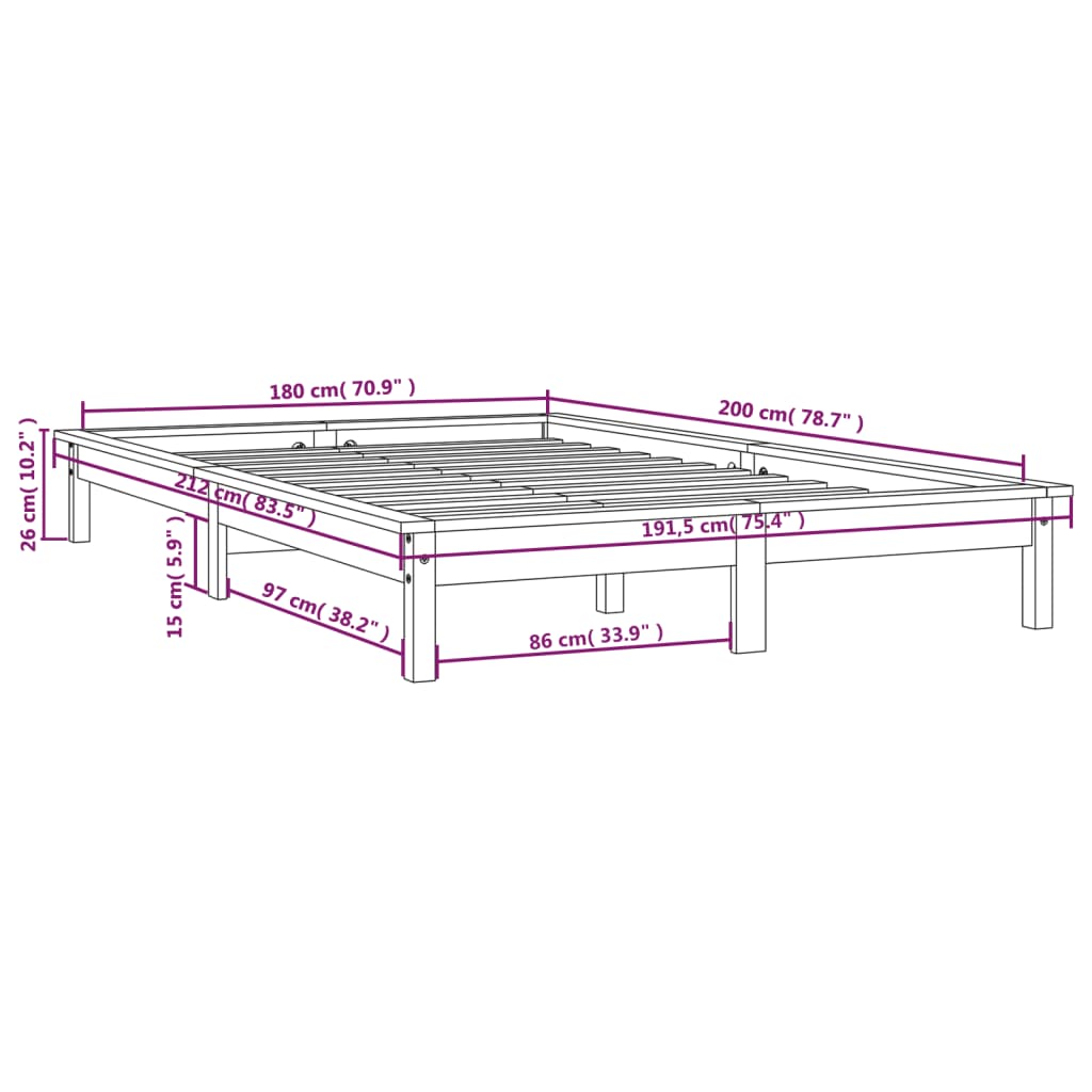sengeramme 180x200 cm Super King massivt fyrretræ gyldenbrun