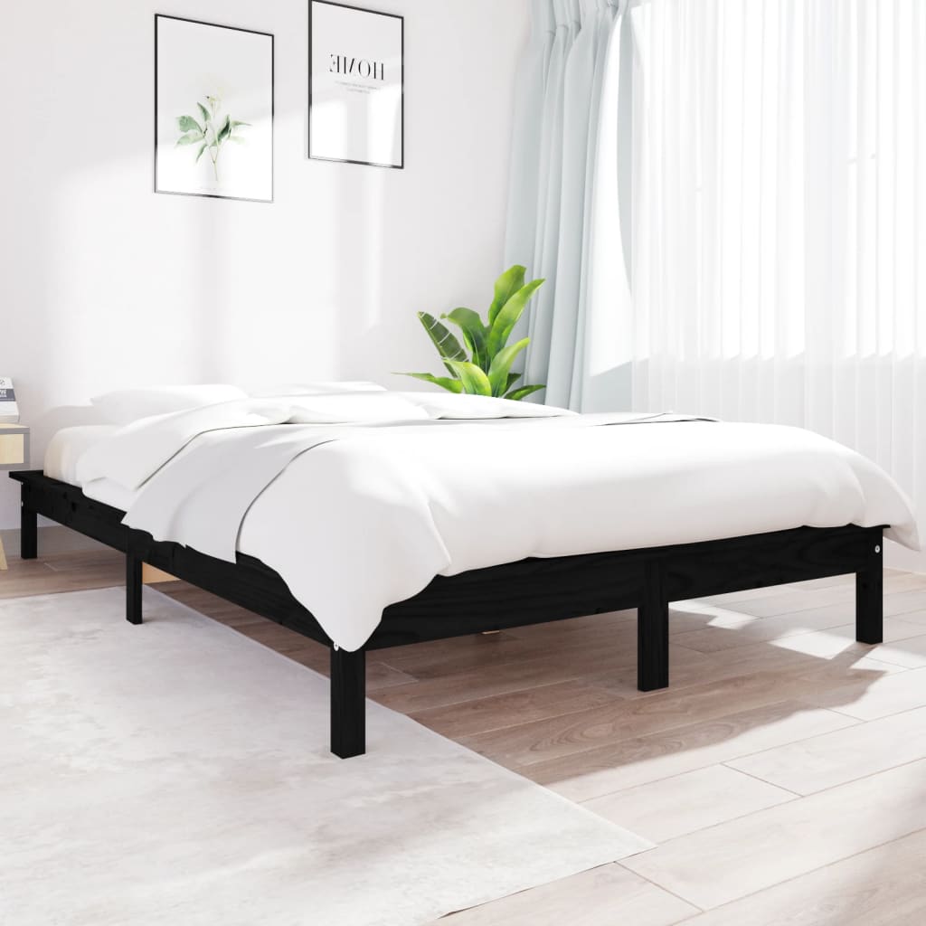 sengeramme 140x190 cm massivt fyrretræ sort