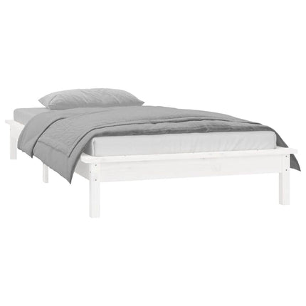 sengeramme med LED-lys 90x200 cm massivt træ hvid