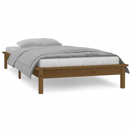 sengeramme med LED-lys 90x200 cm massivt træ gyldenbrun