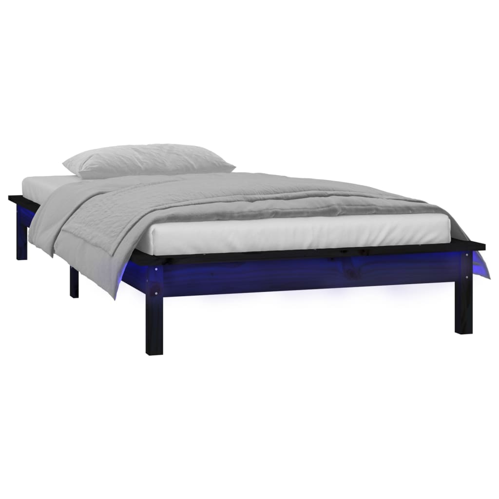 sengeramme med LED-lys 90x200 cm massivt træ sort
