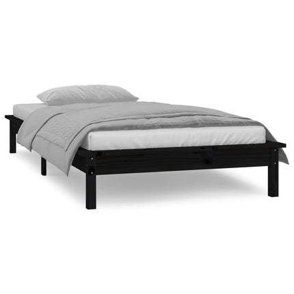 sengeramme med LED-lys 90x200 cm massivt træ sort