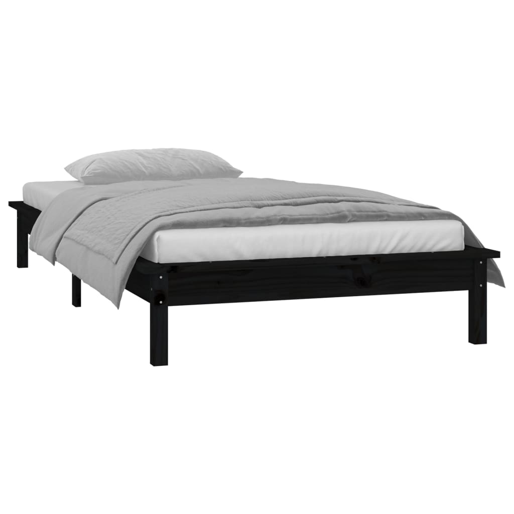 sengeramme med LED-lys 90x200 cm massivt træ sort
