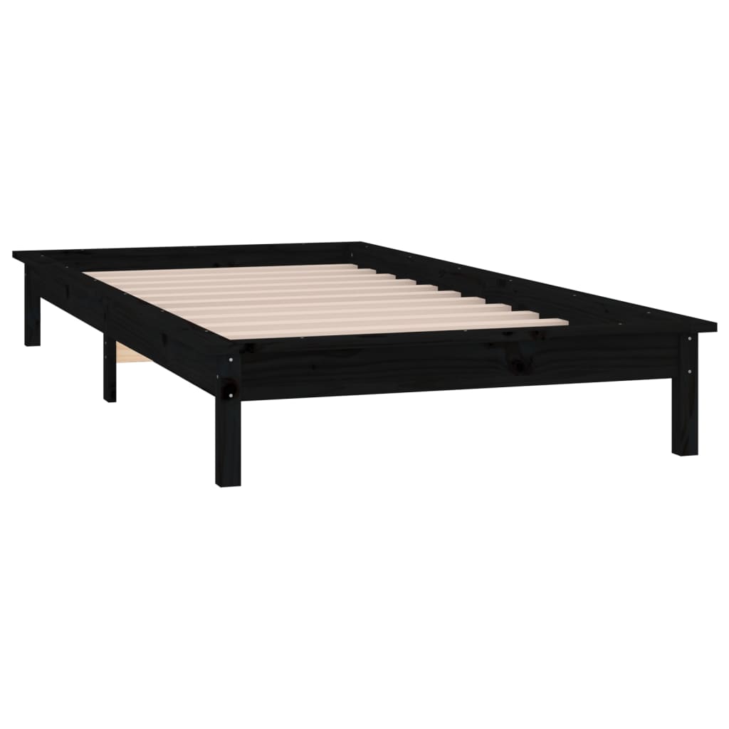 sengeramme med LED-lys 90x200 cm massivt træ sort