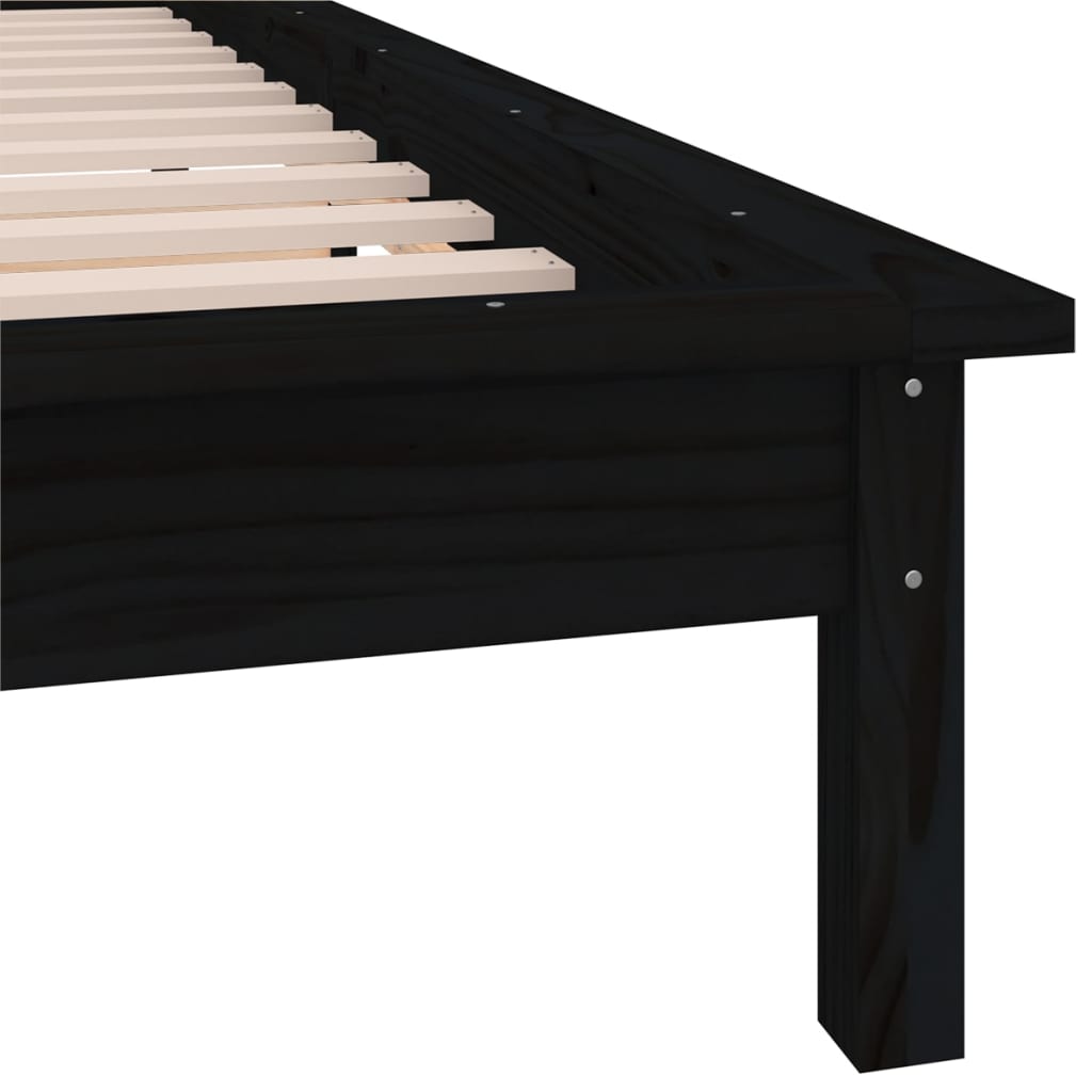 sengeramme med LED-lys 90x200 cm massivt træ sort