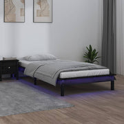 sengeramme med LED-lys 90x200 cm massivt træ sort