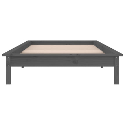 sengeramme med LED-lys 100x200 cm massivt træ grå