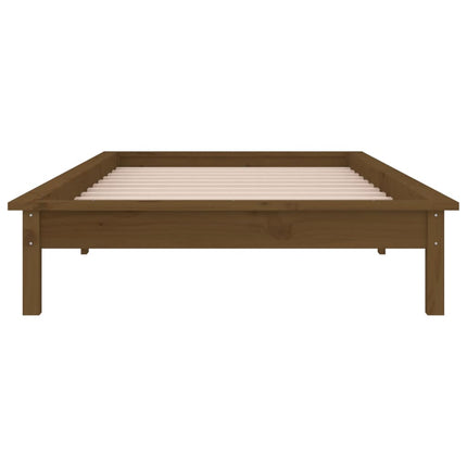 sengeramme med LED-lys 100x200 cm massivt træ gyldenbrun