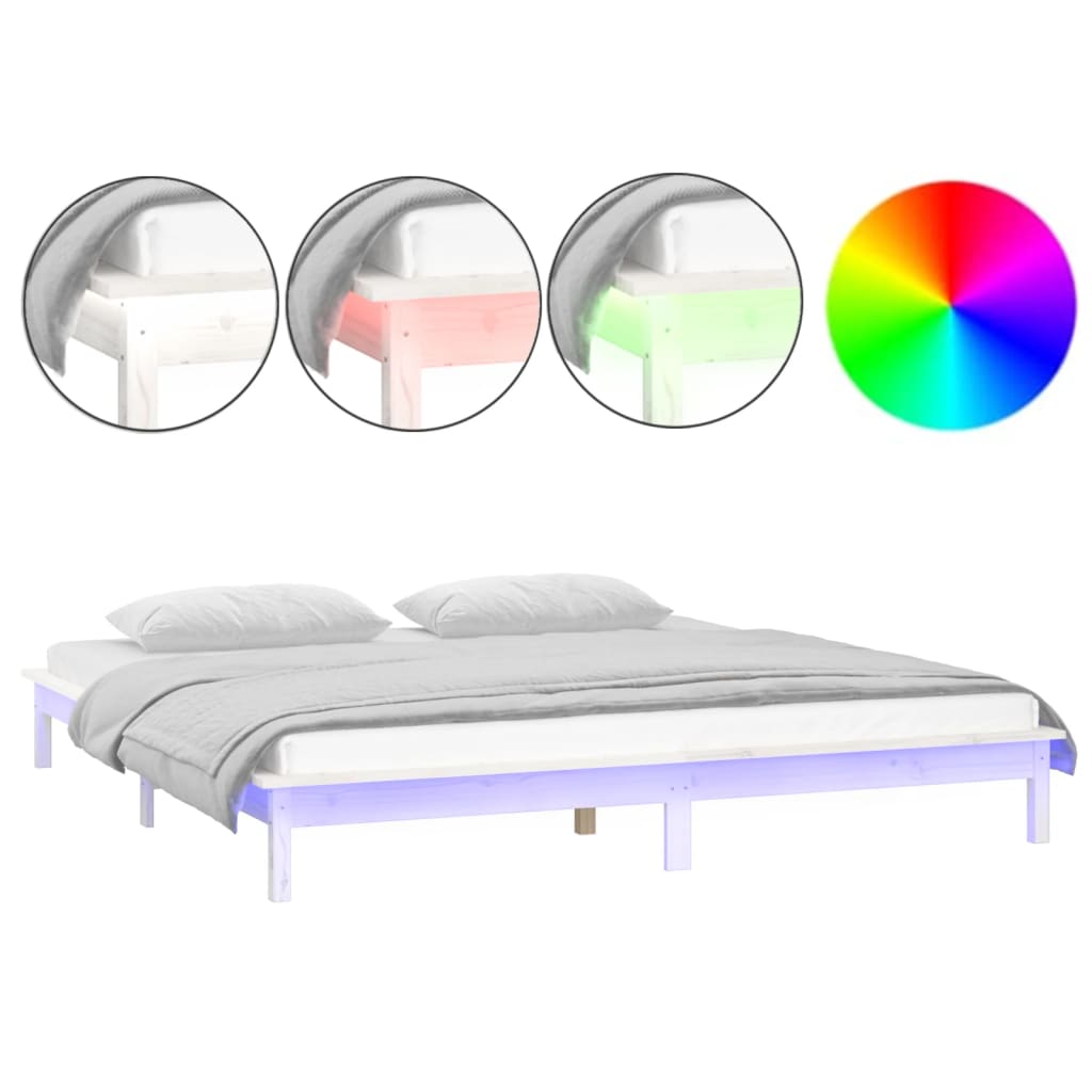 sengeramme med LED-lys 120x200 cm massivt træ hvid