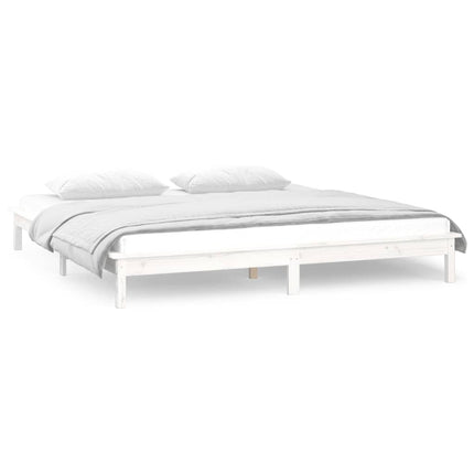 sengeramme med LED-lys 120x200 cm massivt træ hvid
