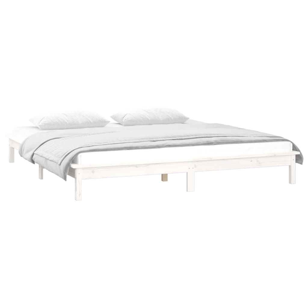 sengeramme med LED-lys 120x200 cm massivt træ hvid
