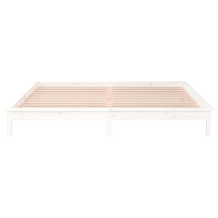 sengeramme med LED-lys 140x200 cm massivt træ hvid