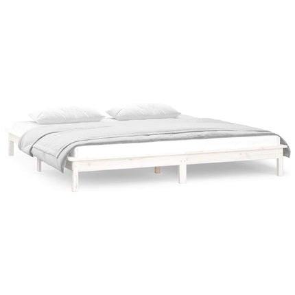 sengeramme med LED-lys 150x200 cm kingsize massivt træ hvid