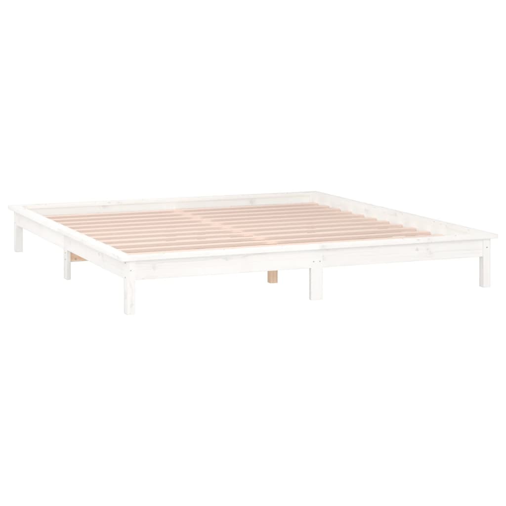 sengeramme med LED-lys 150x200 cm kingsize massivt træ hvid