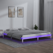 sengeramme med LED-lys 150x200 cm kingsize massivt træ hvid