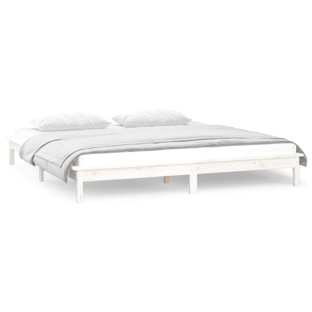 sengeramme med LED 180x200 cm super kingsize massivt træ hvid