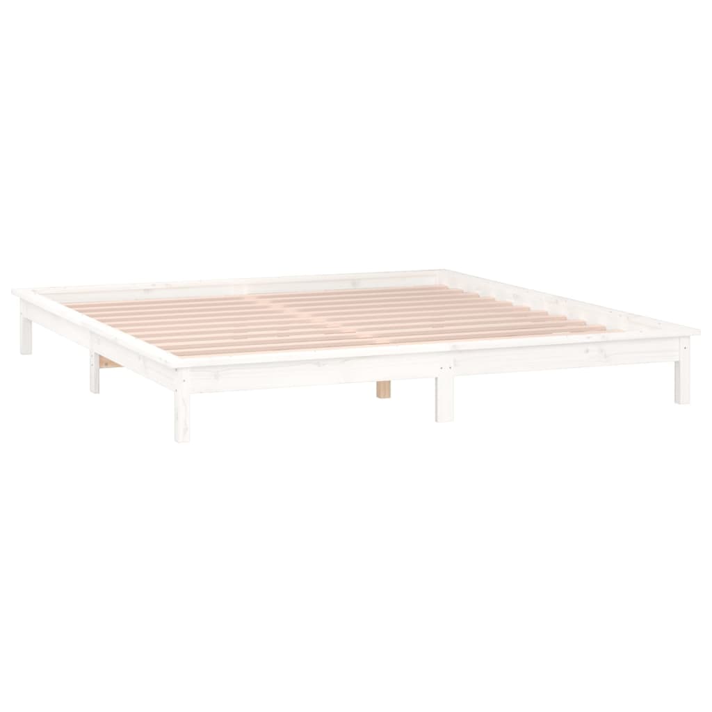 sengeramme med LED 180x200 cm super kingsize massivt træ hvid