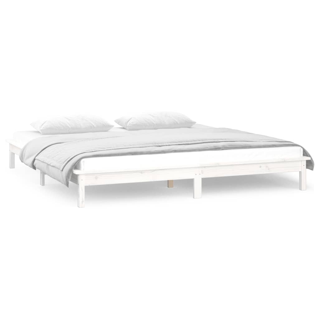 sengeramme med LED-lys 200x200 cm massivt træ hvid