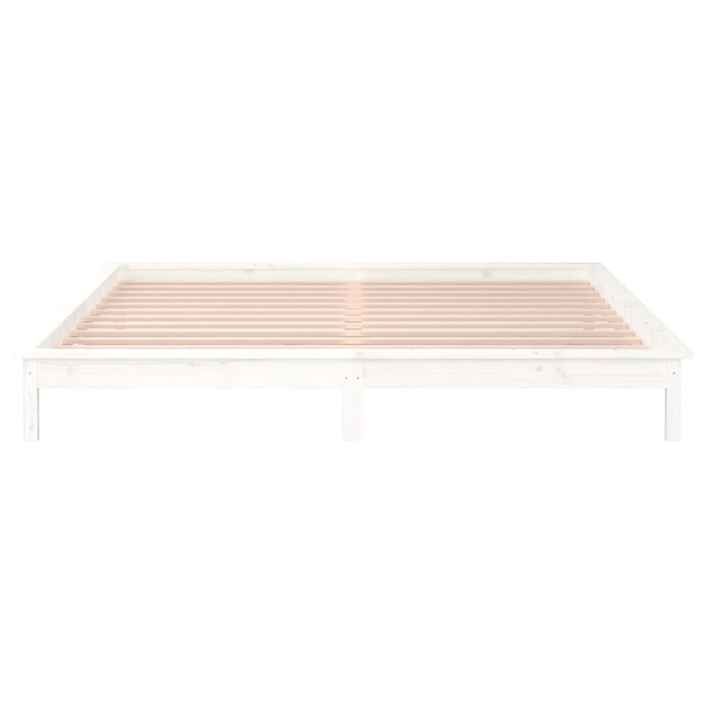 sengeramme med LED-lys 200x200 cm massivt træ hvid
