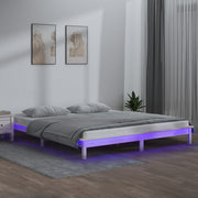 sengeramme med LED-lys 200x200 cm massivt træ hvid