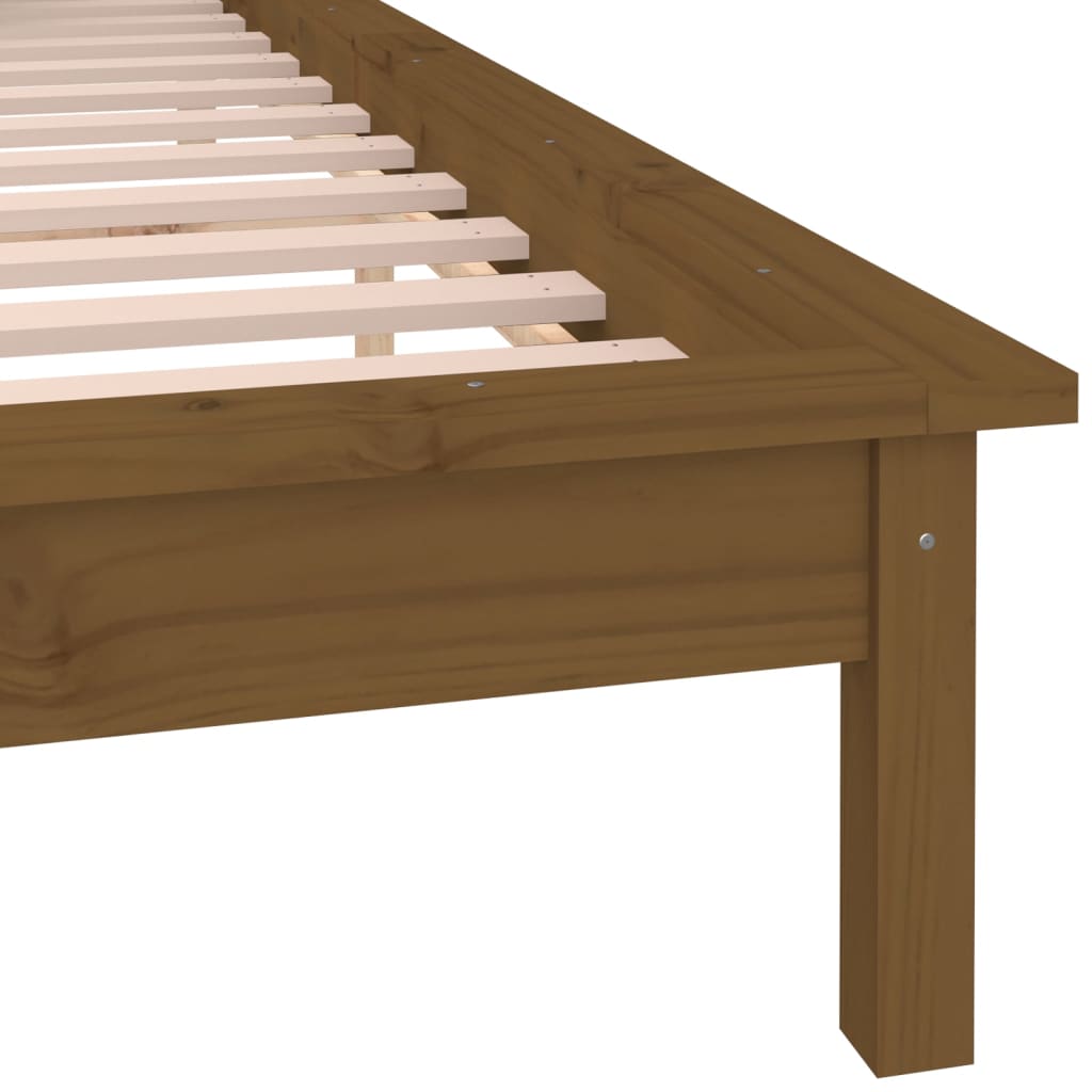 sengeramme med LED-lys 200x200 cm massivt træ gyldenbrun
