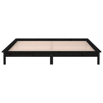 sengeramme med LED-lys 200x200 cm massivt træ sort