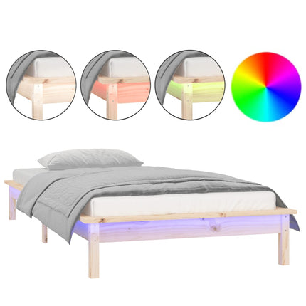 sengeramme med LED 75x190 cm Small Single massivt træ