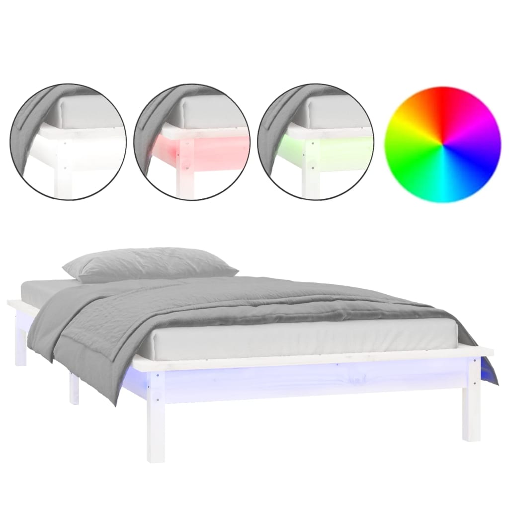 sengeramme med LED-lys 75x190 cm Small Single massivt træ hvid