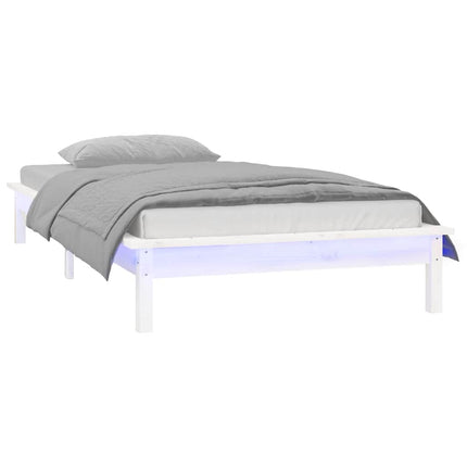 sengeramme med LED-lys 90x190 cm Single massivt træ hvid