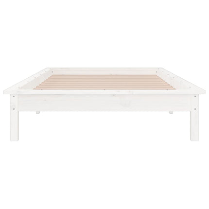 sengeramme med LED-lys 90x190 cm Single massivt træ hvid
