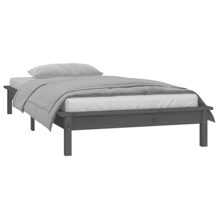 sengeramme med LED 90x190 cm Single massivt træ grå