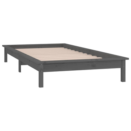 sengeramme med LED 90x190 cm Single massivt træ grå
