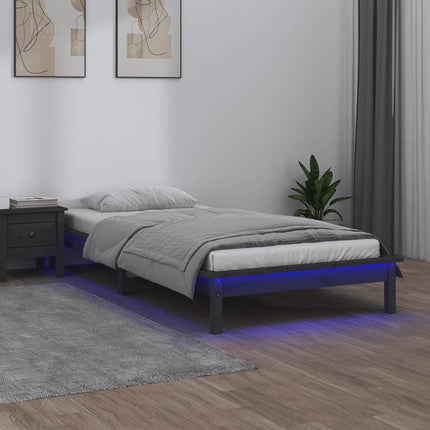 sengeramme med LED 90x190 cm Single massivt træ grå