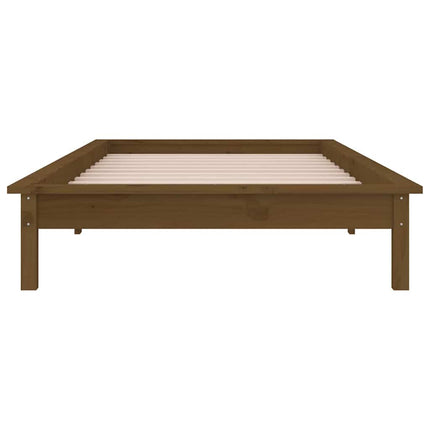 sengeramme med LED-lys 90x190 cm Single massivt træ gyldenbrun