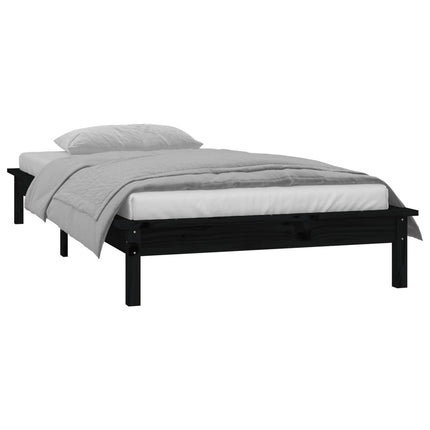 sengeramme med LED-lys 90x190 cm Single massivt træ sort