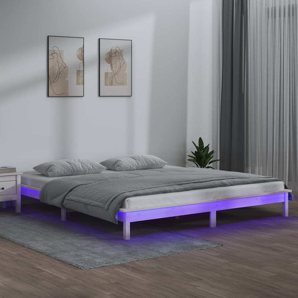 sengeramme med LED-lys 120x190 cm Small Double massivt træ hvid