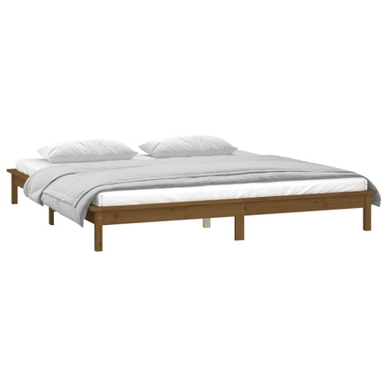 sengeramme med LED-lys 120x190 cm massivt træ gyldenbrun