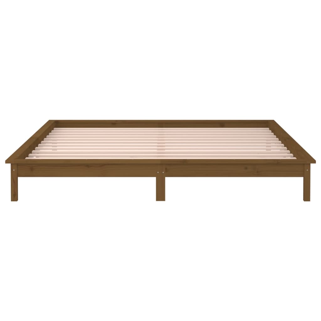 sengeramme med LED-lys 120x190 cm massivt træ gyldenbrun