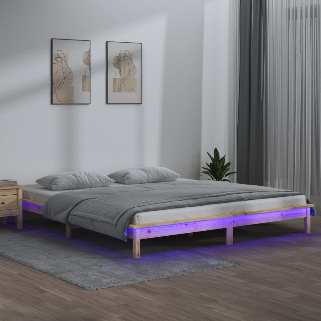 sengeramme med LED 135x190 cm dobbeltseng massivt træ