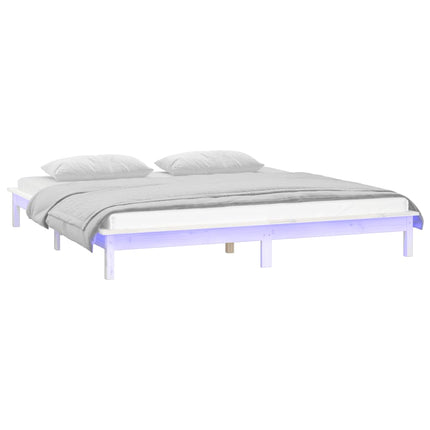 sengeramme med LED-lys 135x190 cm dobbelt massivt træ hvid
