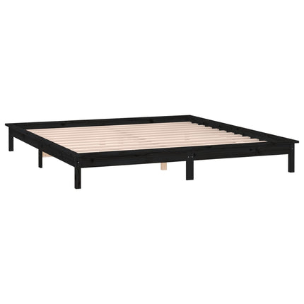 sengeramme med LED-lys 140x190 cm massivt træ sort